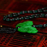Green Stone Carving Butterfly Pendant Necklace Jewelry