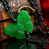 Green Stone Carving Butterfly Pendant Necklace Jewelry