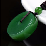 Green Stone Carving Pingan Buckle Pendant Sweater Chain Necklace Jewelry