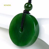 Green Stone Carving Pingan Buckle Pendant Sweater Chain Necklace Jewelry
