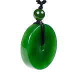 Green Stone Carving Pingan Buckle Pendant Sweater Chain Necklace Jewelry