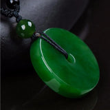 Green Stone Carving Pingan Buckle Pendant Sweater Chain Necklace Jewelry