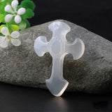 Chalcedony Carved Cross Pendant Necklace Jewelry
