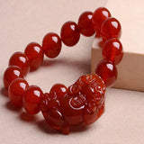 Red Stone Bead Bracelet for Women 12mm Lucky Pixiu Bracelet Fine Jewelry