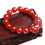 Red Stone Bead Bracelet for Women 12mm Lucky Pixiu Bracelet Fine Jewelry