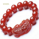 Red Stone Bead Bracelet for Women 12mm Lucky Pixiu Bracelet Fine Jewelry