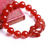 Red Stone Bead Bracelet for Women 12mm Lucky Pixiu Bracelet Fine Jewelry
