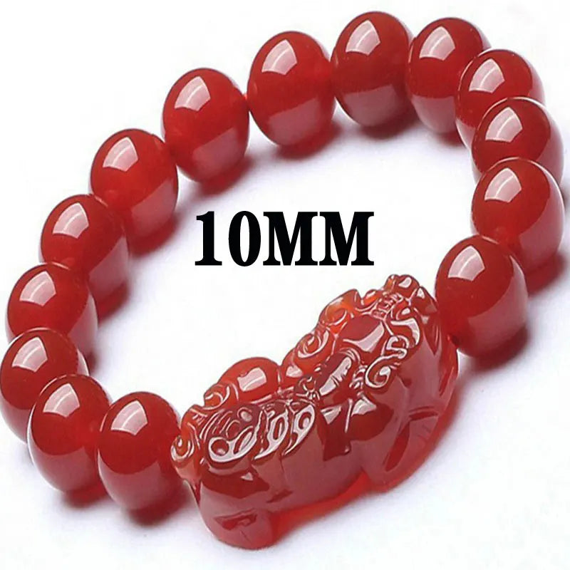 Red Stone Bead Bracelet for Women 12mm Lucky Pixiu Bracelet Fine Jewelry