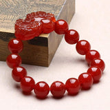Red Stone Bead Bracelet for Women 12mm Lucky Pixiu Bracelet Fine Jewelry