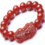 Red Stone Bead Bracelet for Women 12mm Lucky Pixiu Bracelet Fine Jewelry