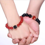 Red Stone Beads Braided Bracelet for Couples