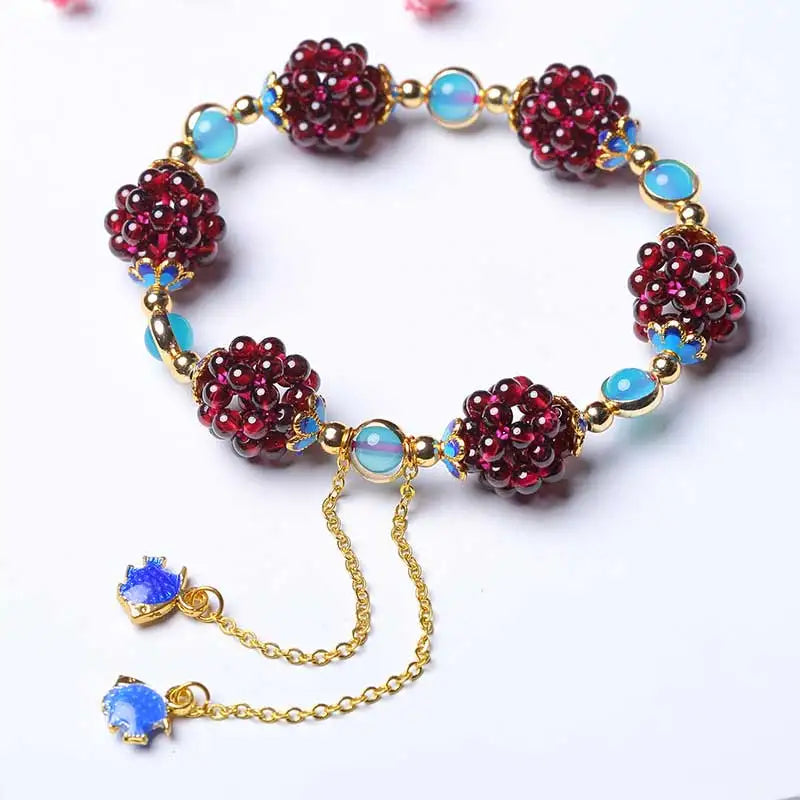 Natural Garnet Round Ball Bracelet for Women