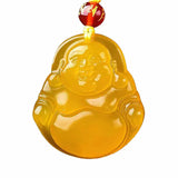 Yellow Chalcedon Smiling Buddha Necklace Pendant