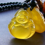 Yellow Chalcedon Smiling Buddha Necklace Pendant