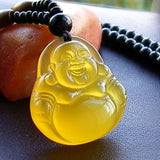 Yellow Chalcedon Smiling Buddha Necklace Pendant
