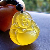 Yellow Chalcedon Smiling Buddha Necklace Pendant