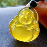 Yellow Chalcedon Smiling Buddha Necklace Pendant