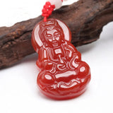 Hand Polished Red Stone Buddha & Guanyin Pendant
