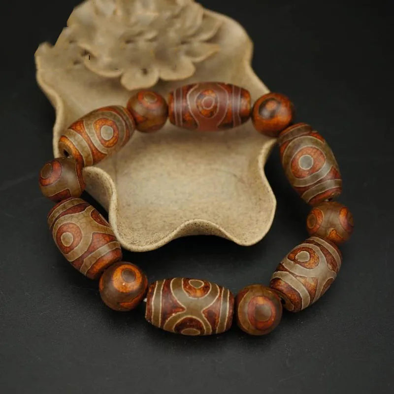 Tibet Natural Stone 3 Eye Prayer Beads Bracelet Men Women Jewelry