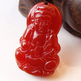 Rare Natural Red Agate Hand Carved Kuan-Yin Agate Pendant