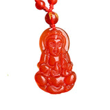 Rare Natural Red Agate Hand Carved Kuan-Yin Agate Pendant