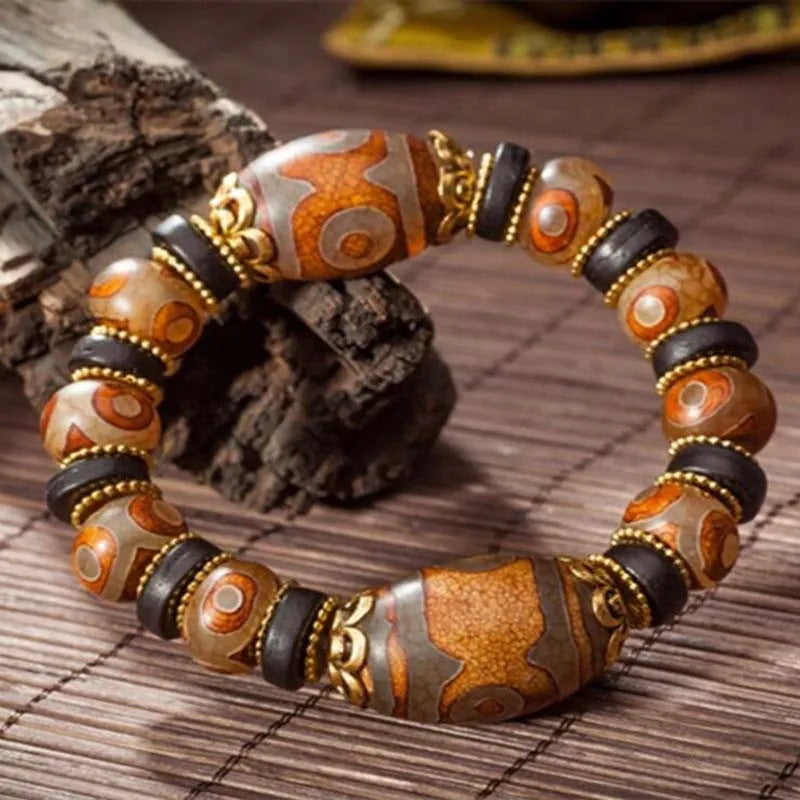 Tibet Three Eye Beads Bracelet Natural Ma Nao Transporter Bead Prayer Beads