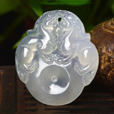 Women Natural Stone Chalcedony Double Pixiu Safety Button Pendant Necklace