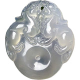 Women Natural Stone Chalcedony Double Pixiu Safety Button Pendant Necklace