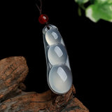 Natural Ice Chalcedony Green Beans Pendant Rope Jewelry