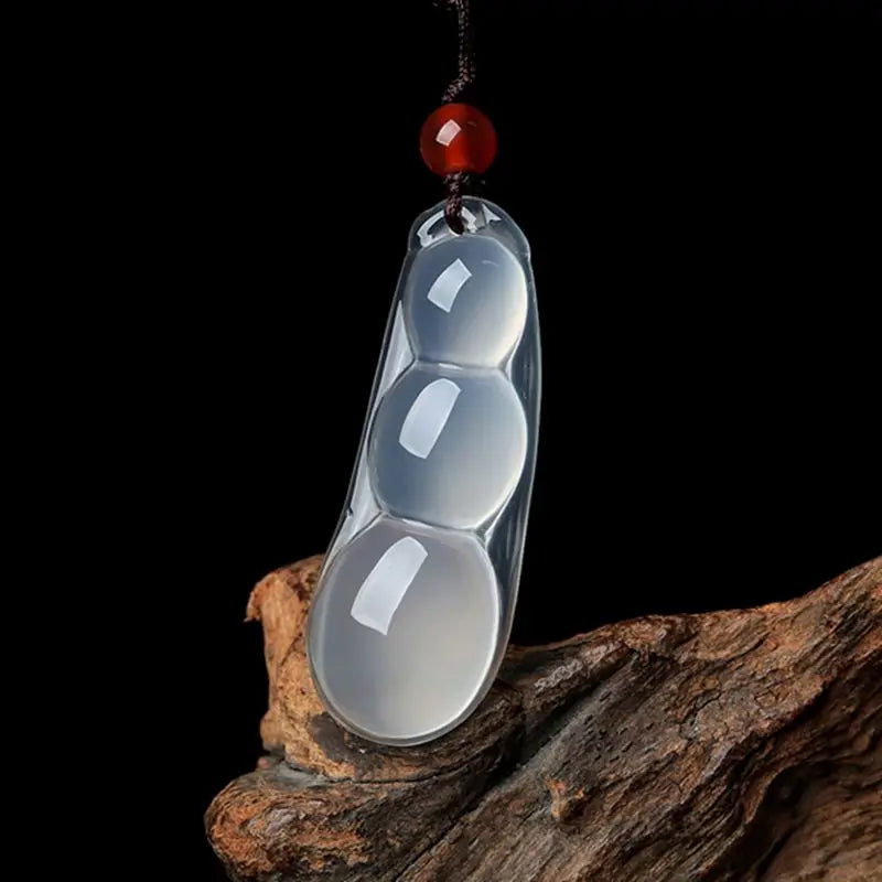 Natural Ice Chalcedony Green Beans Pendant Rope Jewelry
