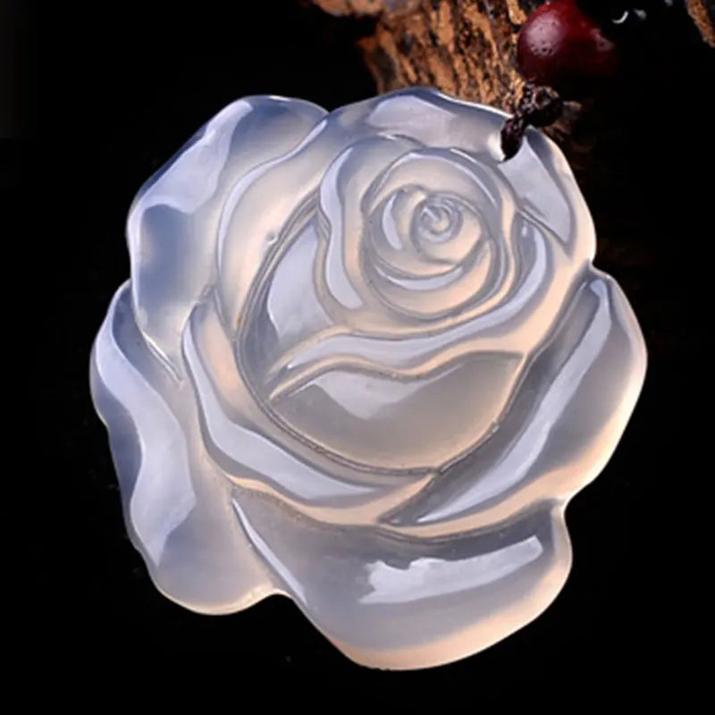 Natural Chalcedony Rose Icy Species Pendant for Men and Women