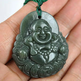 Hetian Qing Jade Buddha Pendant Amulet Necklace with Rope