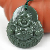 Hetian Qing Jade Buddha Pendant Amulet Necklace with Rope