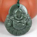 Hetian Qing Jade Buddha Pendant Amulet Necklace with Rope