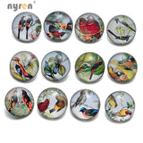 12pcs Vintage Bird Series Glass Snap Buttons 18mm Snaps Jewelry