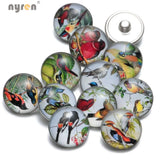 12pcs Vintage Bird Series Glass Snap Buttons 18mm Snaps Jewelry
