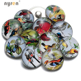 12pcs Vintage Bird Series Glass Snap Buttons 18mm Snaps Jewelry