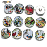 12pcs Vintage Bird Series Glass Snap Buttons 18mm Snaps Jewelry