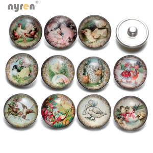 Vintage Cartoon Animal Snap Buttons 12pcs