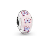 925 Striped Flower Glass Bead Pendant for Mother's Diy Jewelry