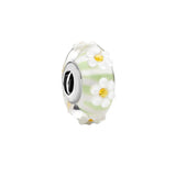 925 Striped Flower Glass Bead Pendant for Mother's Diy Jewelry