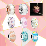925 Striped Flower Glass Bead Pendant for Mother's Diy Jewelry