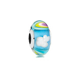 925 Striped Flower Glass Bead Pendant for Mother's Diy Jewelry