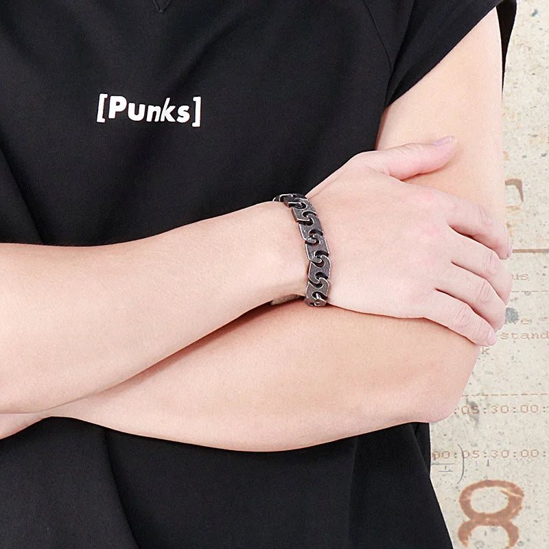 13mm Vintage Chain Men's Stainless Steel Bracelet Punk Style Accessories