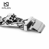 Men's Heavy Chunky Link Chain Bracelet with Double Skull Head Charms