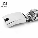 Men's Heavy Chunky Link Chain Bracelet with Double Skull Head Charms