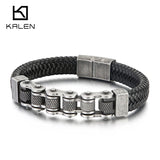 Men's Bicycle Chain Bracelet Leather Wrapped Charm Jewelry