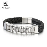 Men's Bicycle Chain Bracelet Leather Wrapped Charm Jewelry