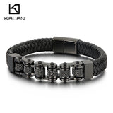 Men's Bicycle Chain Bracelet Leather Wrapped Charm Jewelry