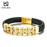 Men's Bicycle Chain Bracelet Leather Wrapped Charm Jewelry